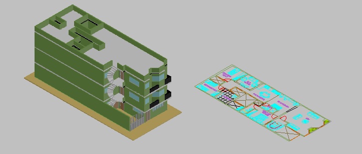 پروژه کامل اتوکد مدل سه بعدی ساختمان آپارتمان قابل ویرایش